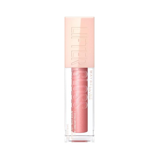 a pink lip gloss in a clear container