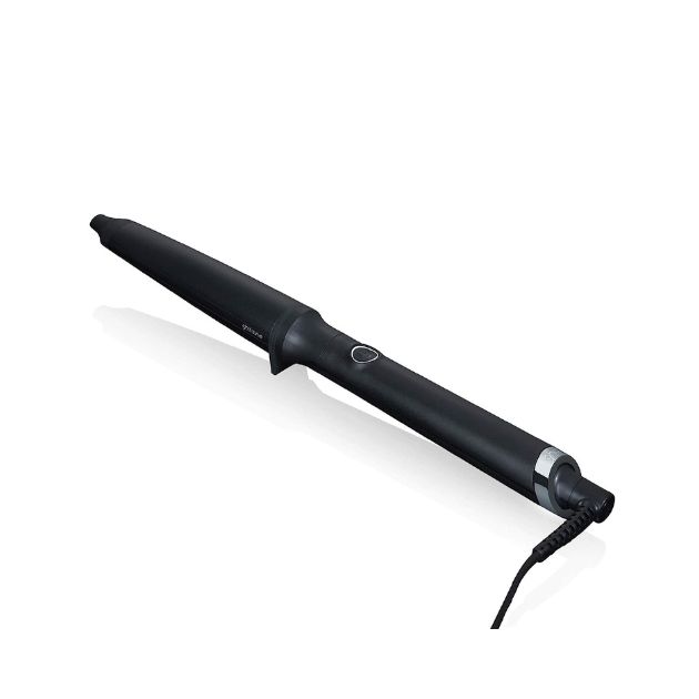 a black curling iron with a cord